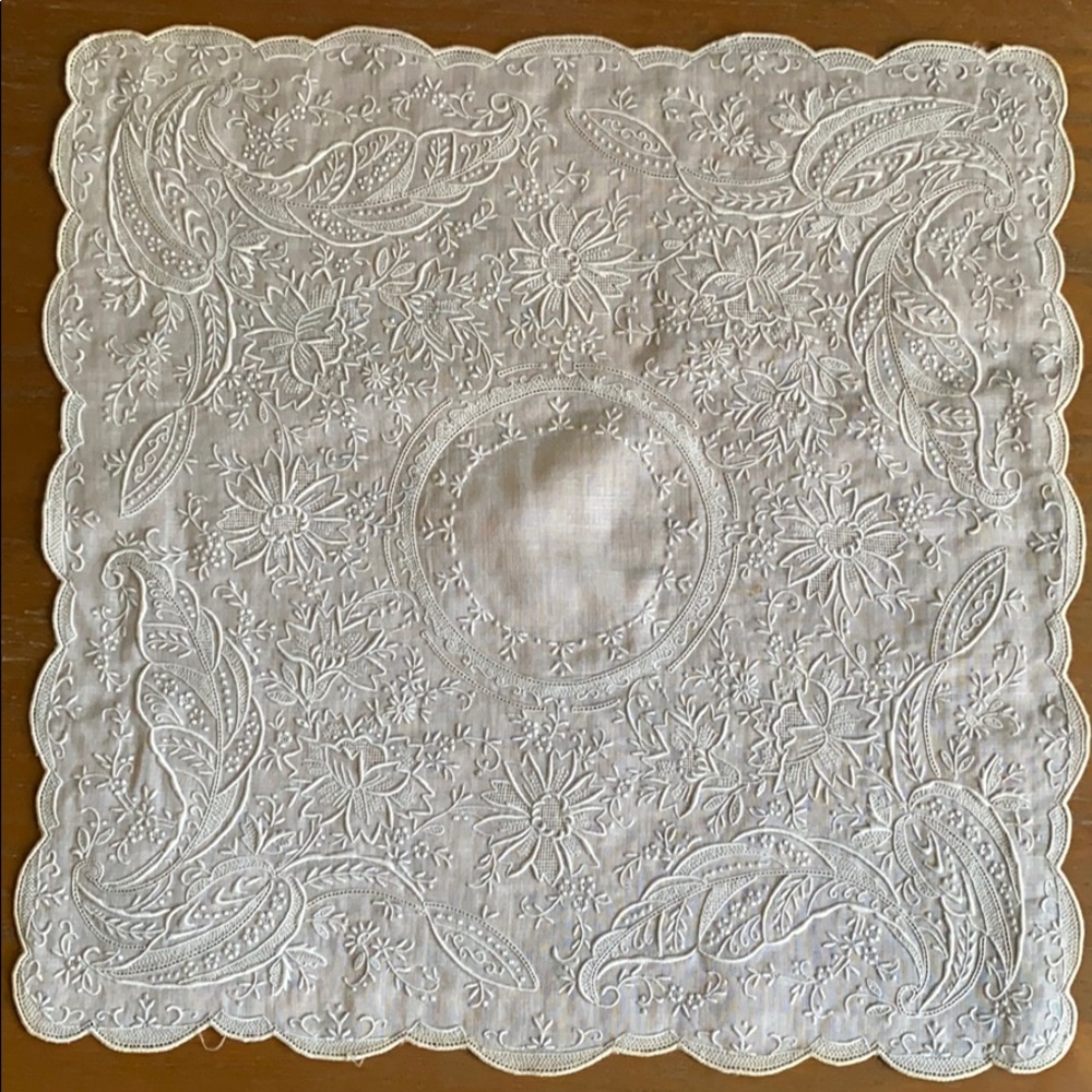 Vintage Madeira embroidered wedding hankie